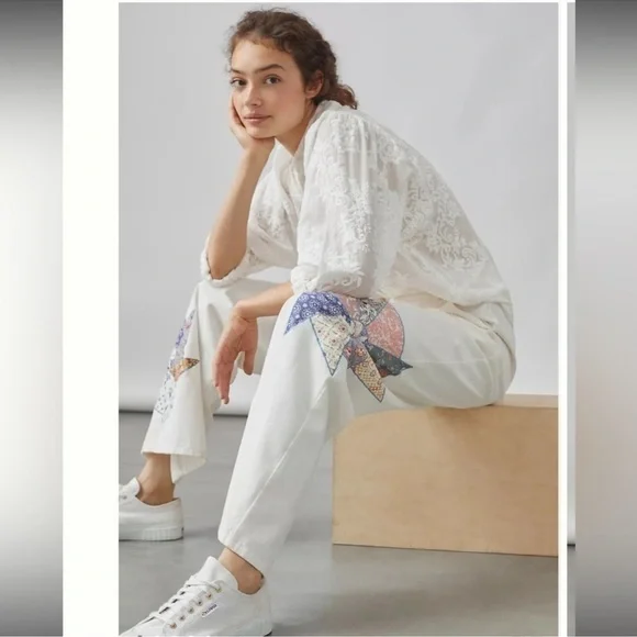 ANTHROPOLOGIE FOREVER THAT GIRL PALAZZO QUILTED PATCHWORK PANTS SIZE MEDIUM
